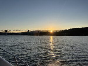 Puente del AVE en Catoira al amanecer, sobre el Río Ulla